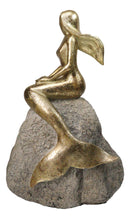 Gold Leaf Resin Mermaid Siren Sunbathing On Giant Ocean Rock Figurine 10.75"H