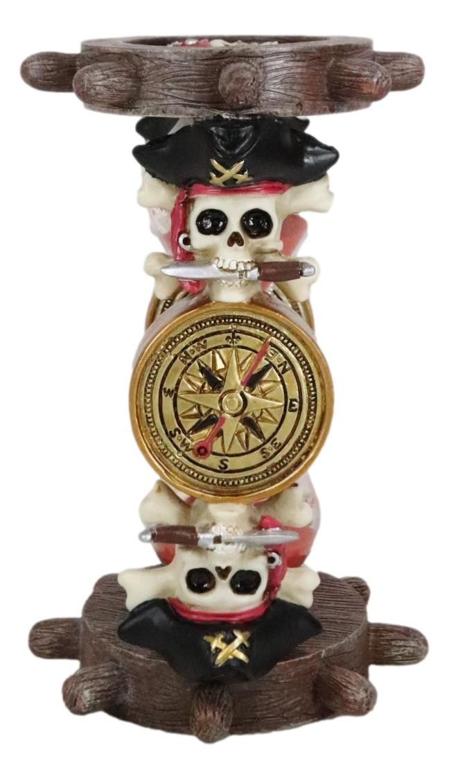 Gothic Marine Pirate Skulls Crossbones Steer Helm Compasses Sand Timer Figurine