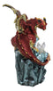 Fantasy Red And Gold Geode Dragon Perching On Crystal Rock Cavern Small Figurine
