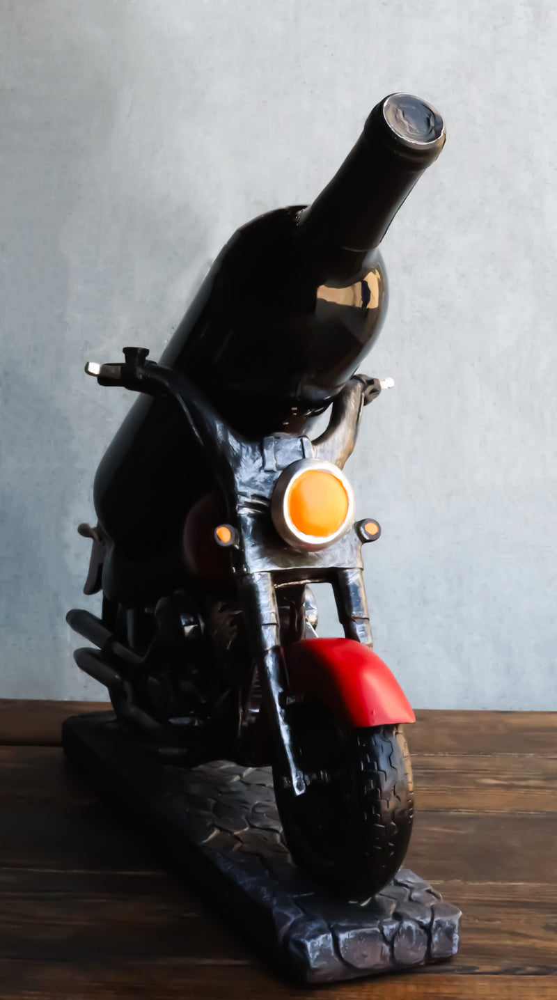 Ebros Gift Vintage Red Road Hog Chopper Motorbike Wine Holder Figurine 13.25" Long