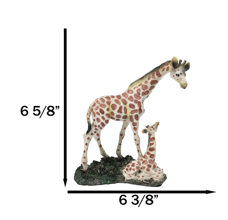 Safari Savannah Masai Giraffe Mother Standing by Sitting Calf Figurine 6.75"H