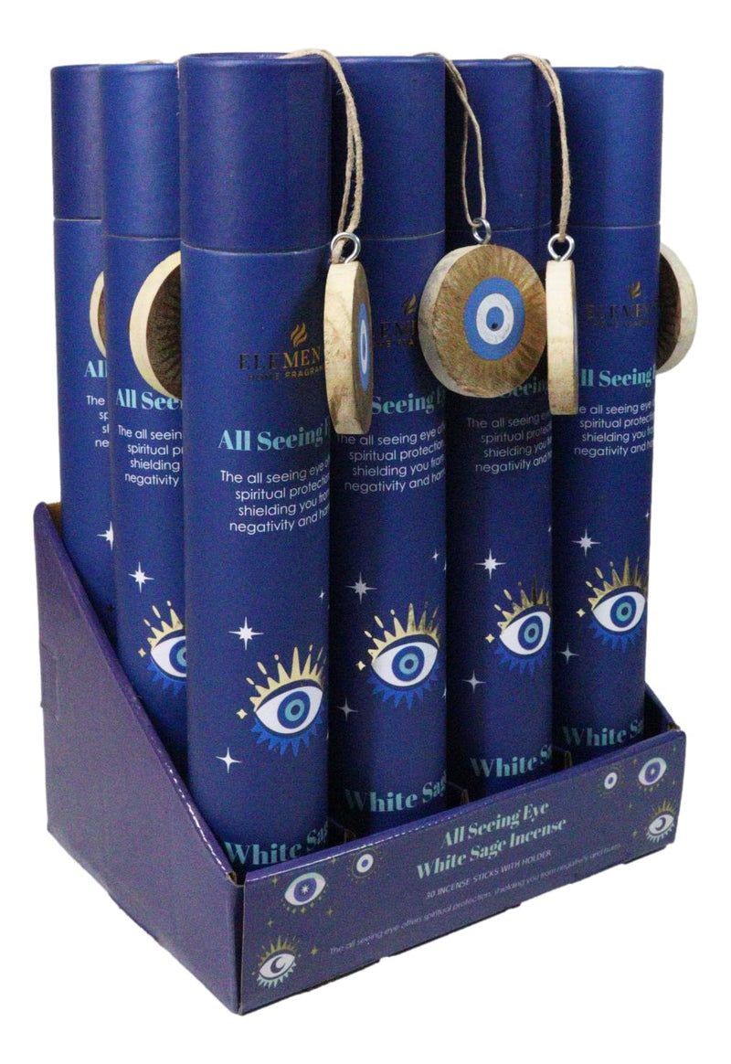 Wicca Mystic All Seeing Eye White Sage Incense Sticks With Wooden Base Gift Set