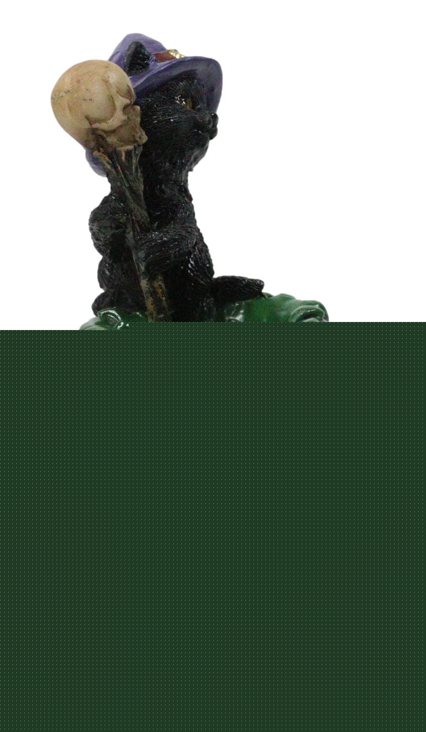 Witch Hat Black Cat Brewing Potion in LED Cauldron with Skulls Bonfire Figurine