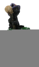 Witch Hat Black Cat Brewing Potion in LED Cauldron with Skulls Bonfire Figurine