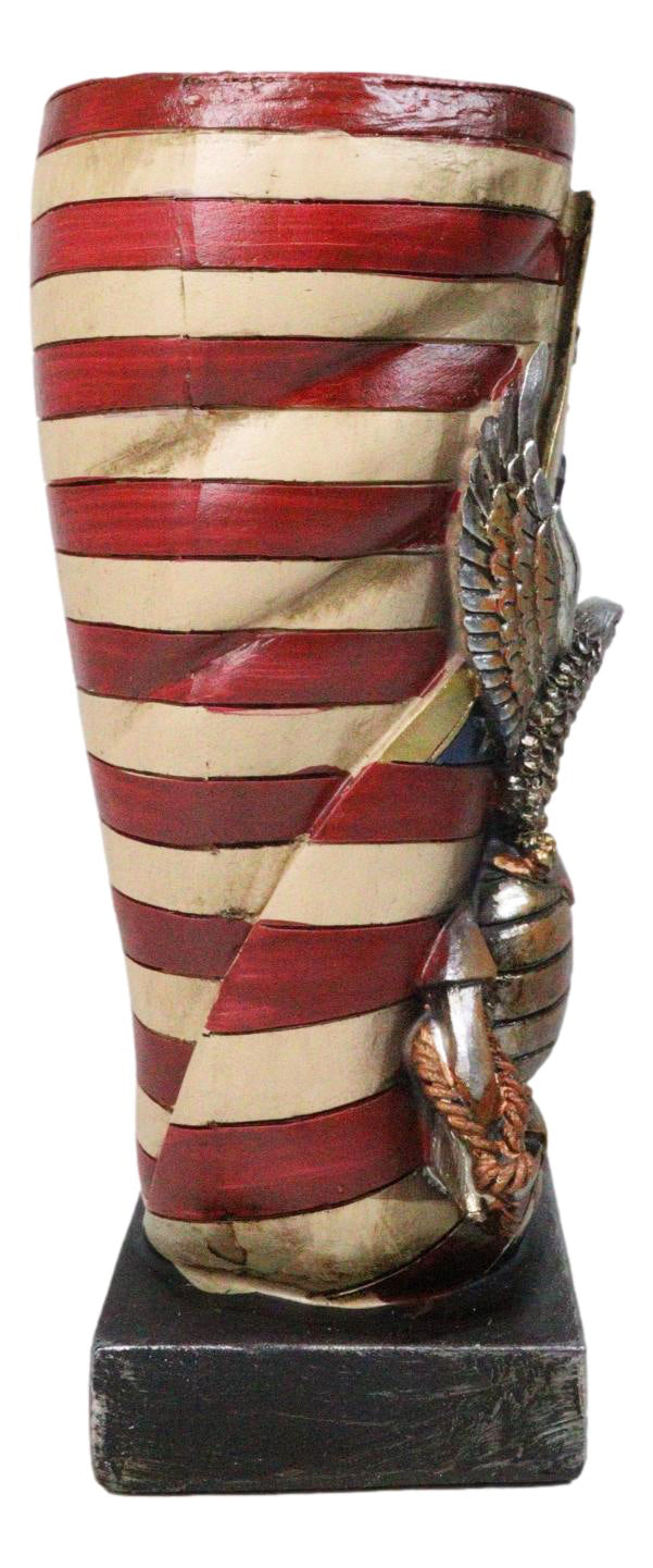 Patriotic USA Military Bald Eagle With American Flag Globe Flower Vase Planter