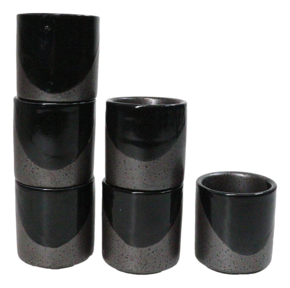 Set of 6 Black And Charcoal Gray Modern Porcelain 1.25oz Ochoko Yuzu Sake Cups