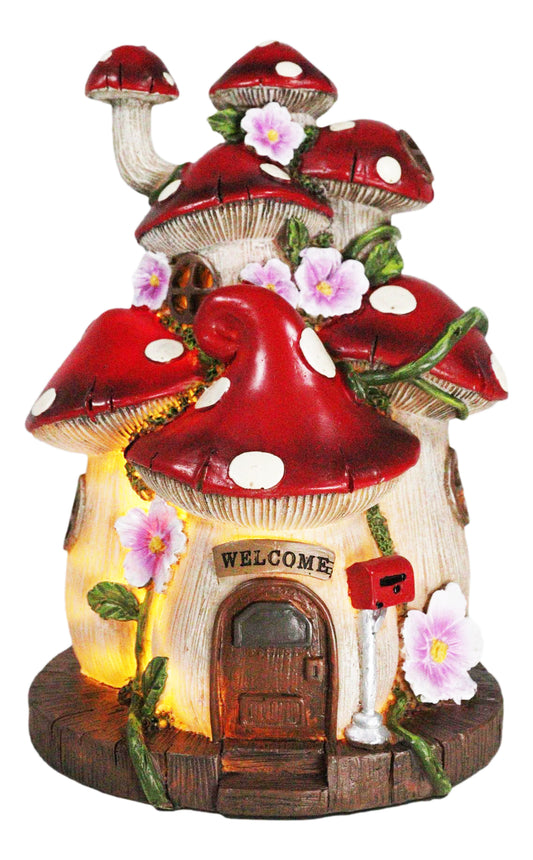 LED Light Up Enchanted Fairy Garden Toadstool Mushrooms Cottage House Figurine - Ebros Gift