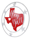Rustic Western White Texas State Map with Hey Yall Heart Stars Wall Circle Sign
