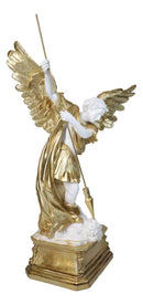 Renaissance Art Golden Large Archangel Saint Michael With Long Spear Statue 19"H