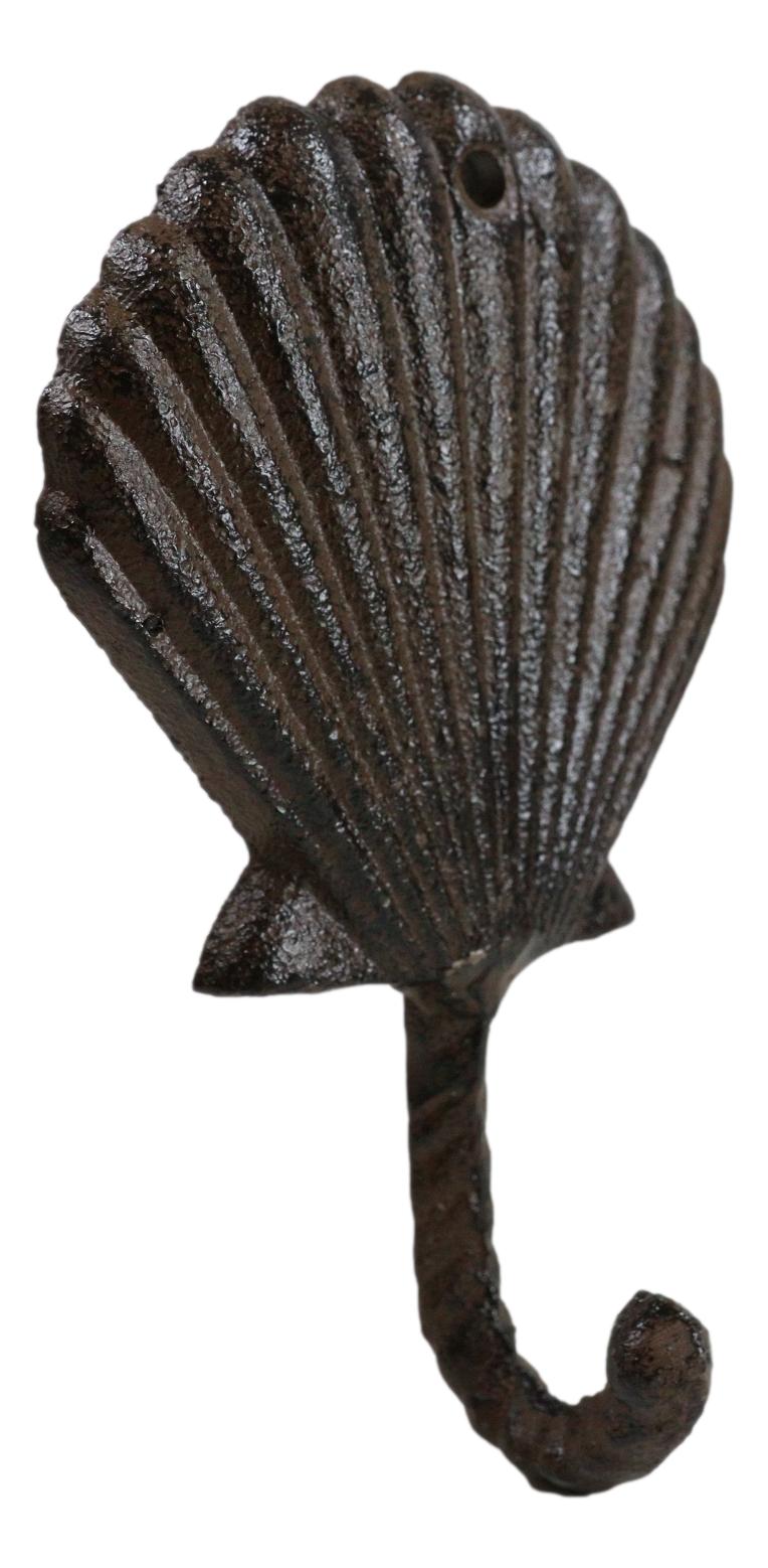 Pack Of Two Cast Iron Coastal Marine Ocean Scallop Shell Wall Coat Hook Hangers