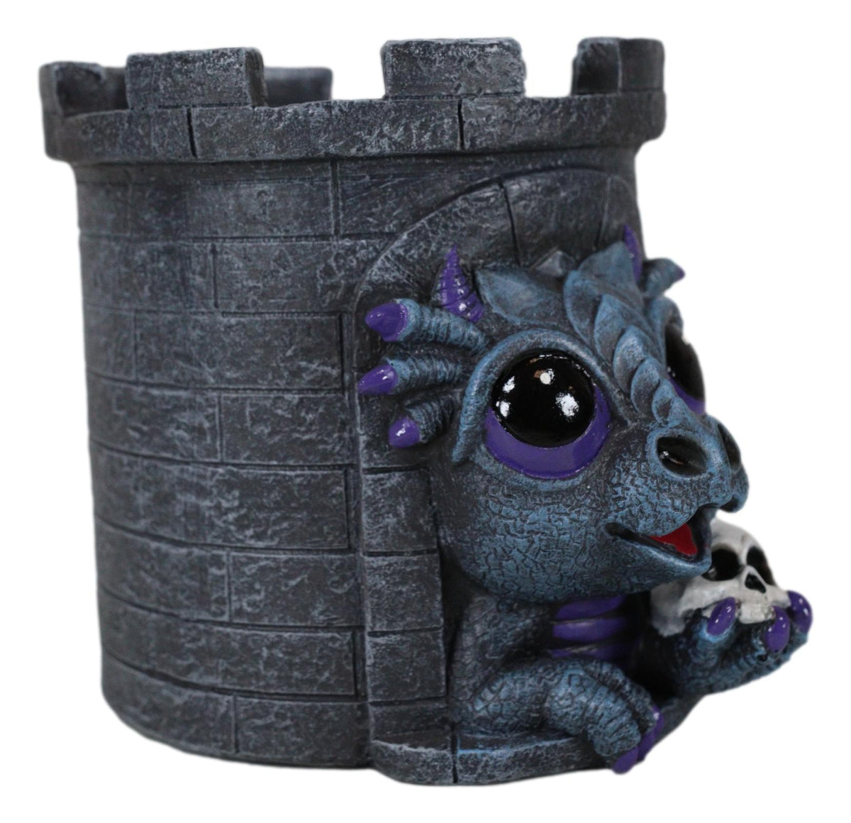Fantasy Baby Dragon Wyrmling Holding Skull In Castle Tower Stationery Pen Holder