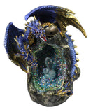 Blue Dragon On Faux Geode Crystal Mountain LED Backflow Incense Burner Figurine