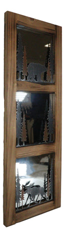 Large 30"H Western Rustic Bear And Moose In Pine Trees Forest Wooden Wall Mirror