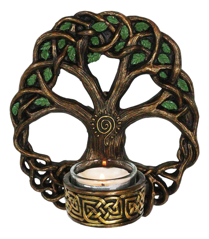 Wiccan Celtic Knotwork Tree Of Life Votive Candleholder Wall Sconce Plaque Decor