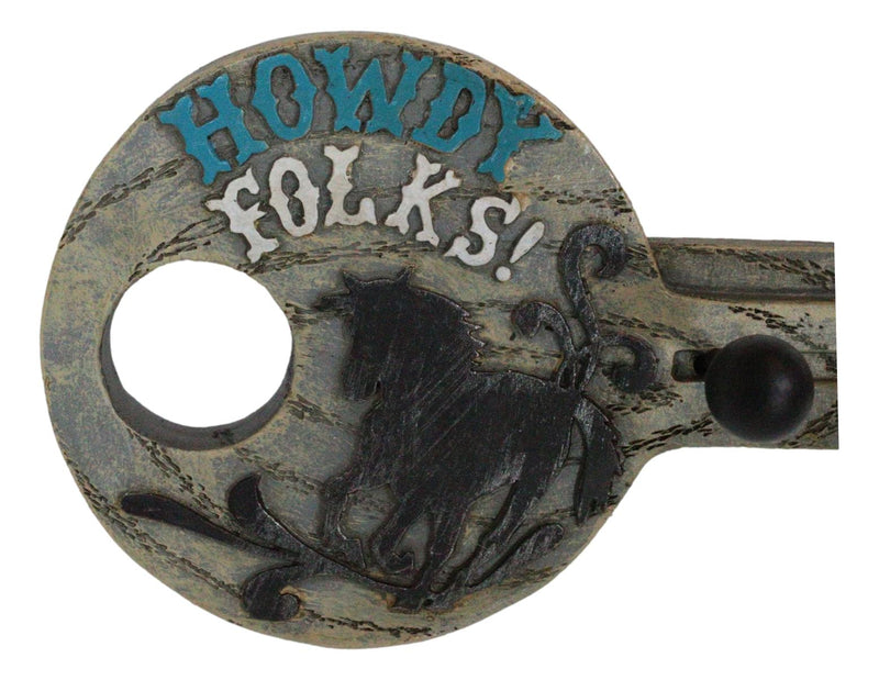Rustic Western Howdy Folks Horse Key Shaped 4 Peg Quadruple Wall Hook Plaque