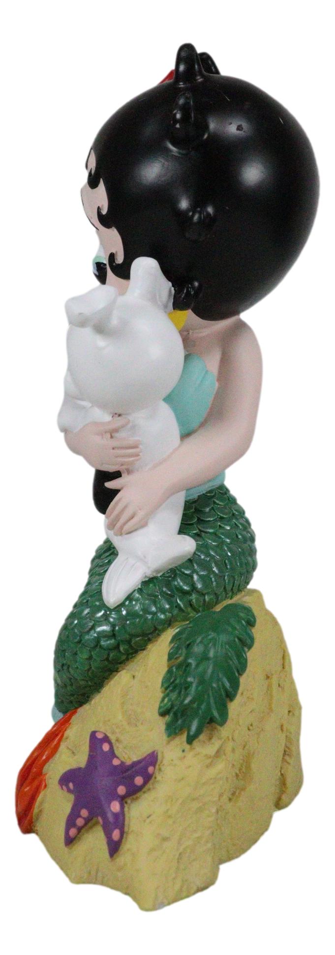 Ocean Mermaid Betty Boop Sitting On Coral With Pudgy Dog Novelty Figurine