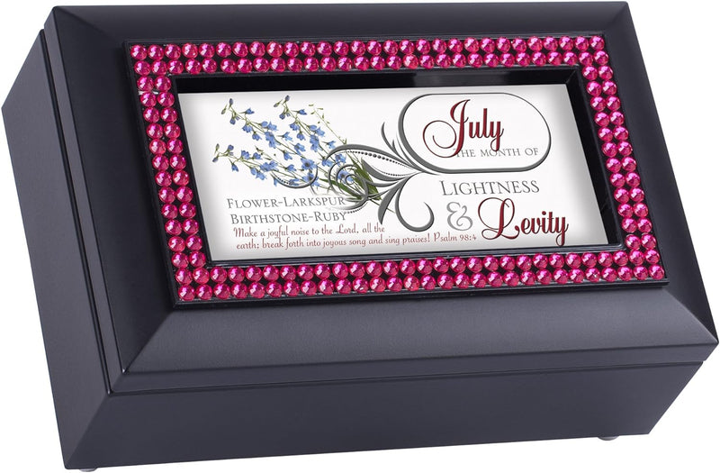 July Month Ruby Birthstone Lightness And Levity Black Musical Trinket Box