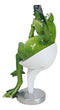 Green Queen Diva Lady Frog Taking Selfie Seated On Salon Chair Figurine 7"H