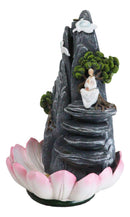 Zen Rocky Mountain Steppes With Monk On Giant Lotus Backflow Cone Incense Holder