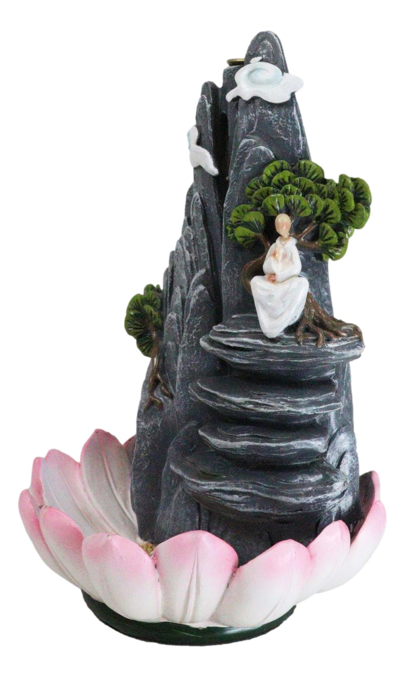 Zen Rocky Mountain Steppes With Monk On Giant Lotus Backflow Cone Incense Holder