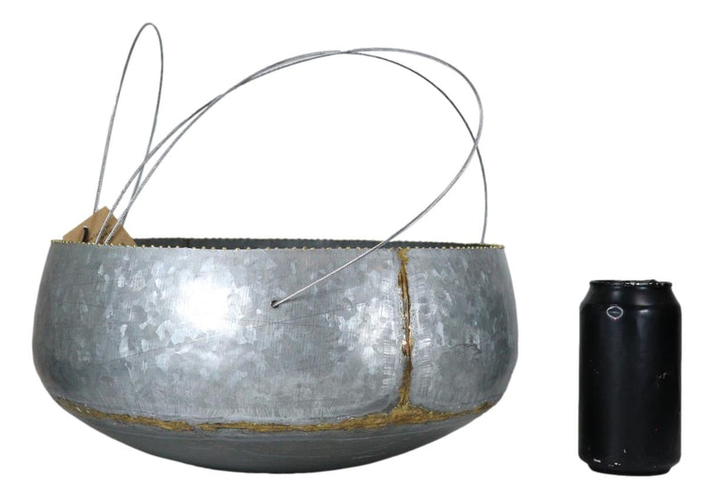 Farmhouse Rustic Galvanized Metal Gold Accent Hanging Round Wall Planter 11" Pot