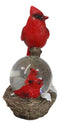 Red Cardinal Bird On Tree Branch Nest With Chicks Water Globe Mini Figurine