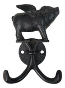 Rustic Cast Iron Black Country Farmhouse Flying Angel Porky Pig Double Wal Hooks