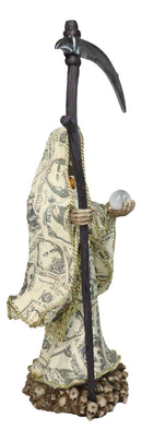 Santa Muerte With Scythe & Crystal Ball Holy Death Figurine In Dollar Money Robe