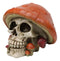 Brown Macabre Toadstool Mushroom Cap Skull With Mini Fungi Figurine 5" L
