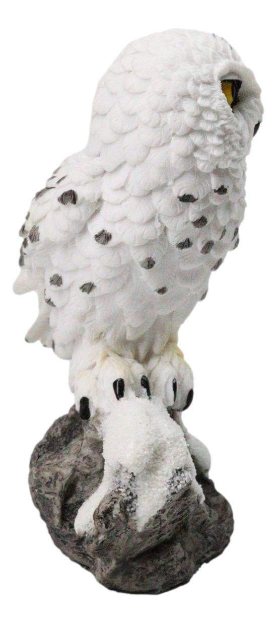 Tundra Forest Lone Snow White Owl Perching On Tree Branch Figurine 5"H