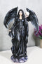 Gothic Messenger Black Cloaked Fairy With Raven Wings Holding Skull Figurine