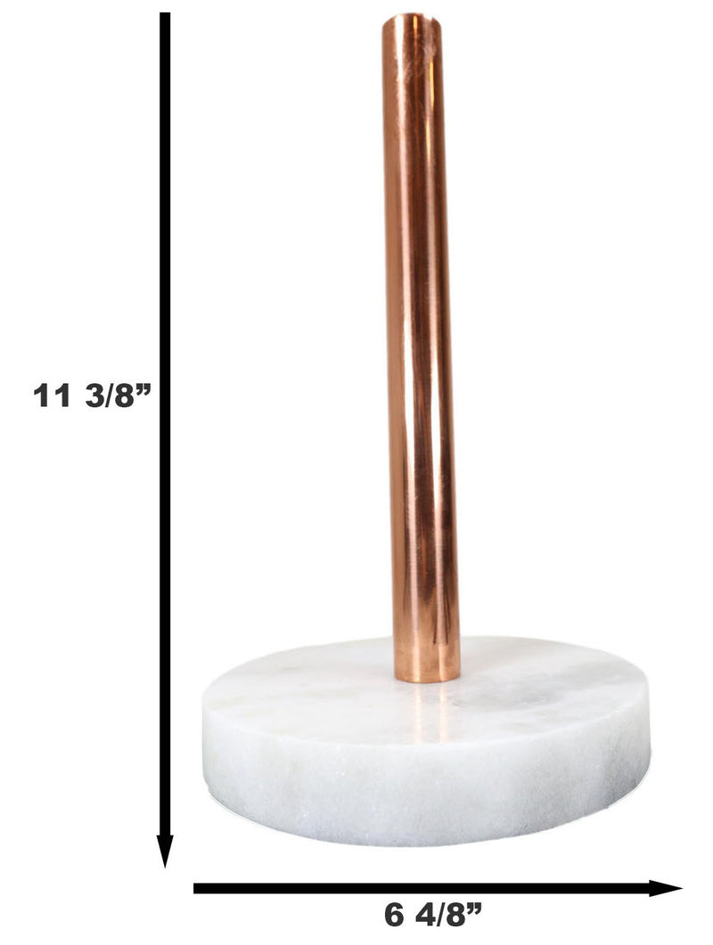 Natural Round White Marble With Copper Tone Metal Rod Modern Paper Towel Holder
