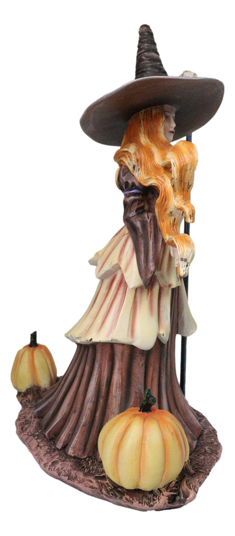 Amy Brown Halloween Pumpkin Owl Spell Autumn Witch With Magic Staff Sculpture