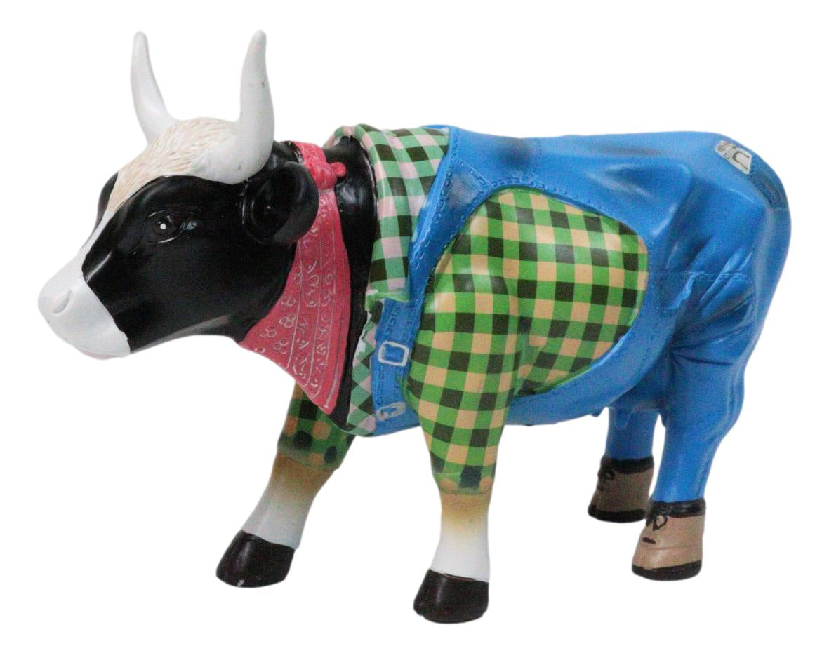 Cow Parade Western Country Farmer Cow In Bib Overalls Collector's Figurine
