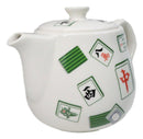 Green And White Iconic Chinese Mahjong Tiles Ceramic Tea Pot 15oz With Strainer