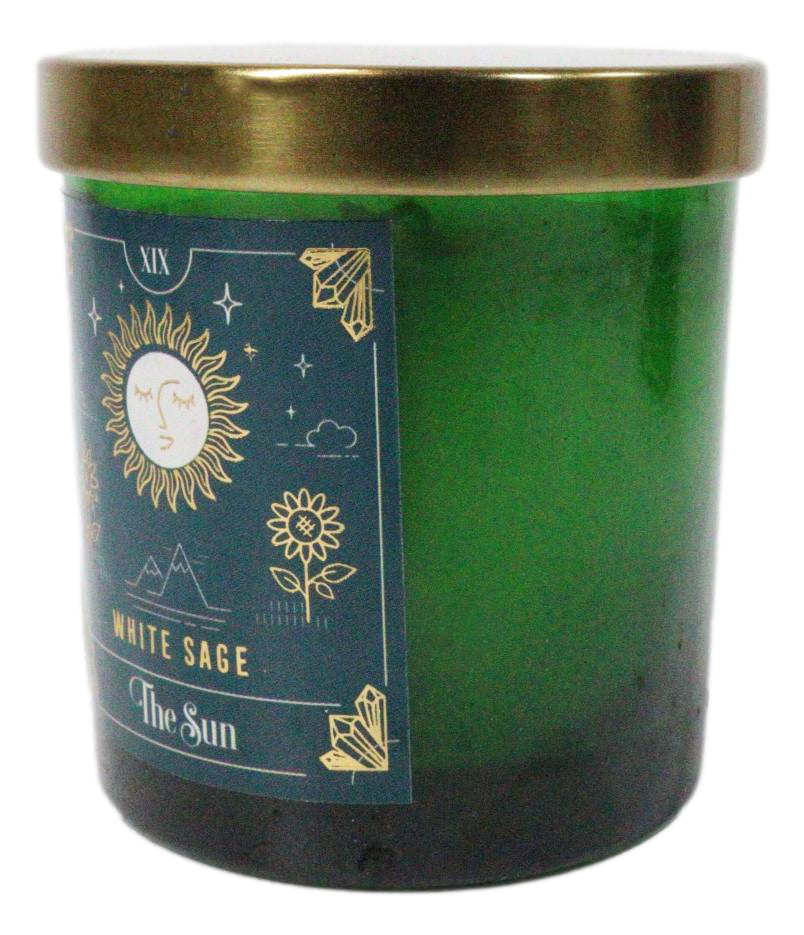 Wicca Witchcraft Mystic Tarot The Sun White Sage Scented Pillar Candle Gold Lid