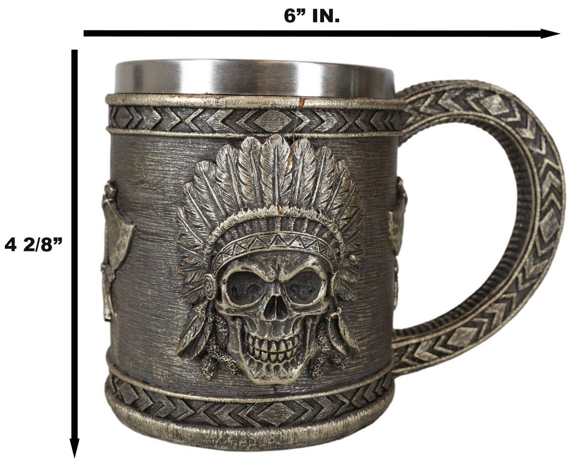 Native Indian Chief With Headdress Roach Skull And Crossed Axes Coffee Mug Cup