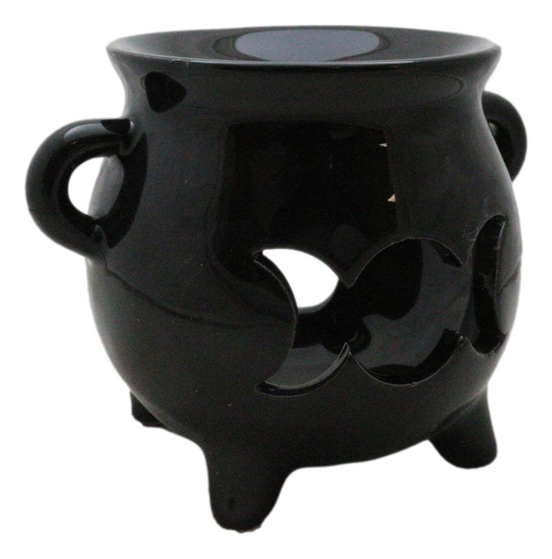 Wicca Witchcraft Triple Moon Black Cauldron Essential Oil Warmer Candle Holder