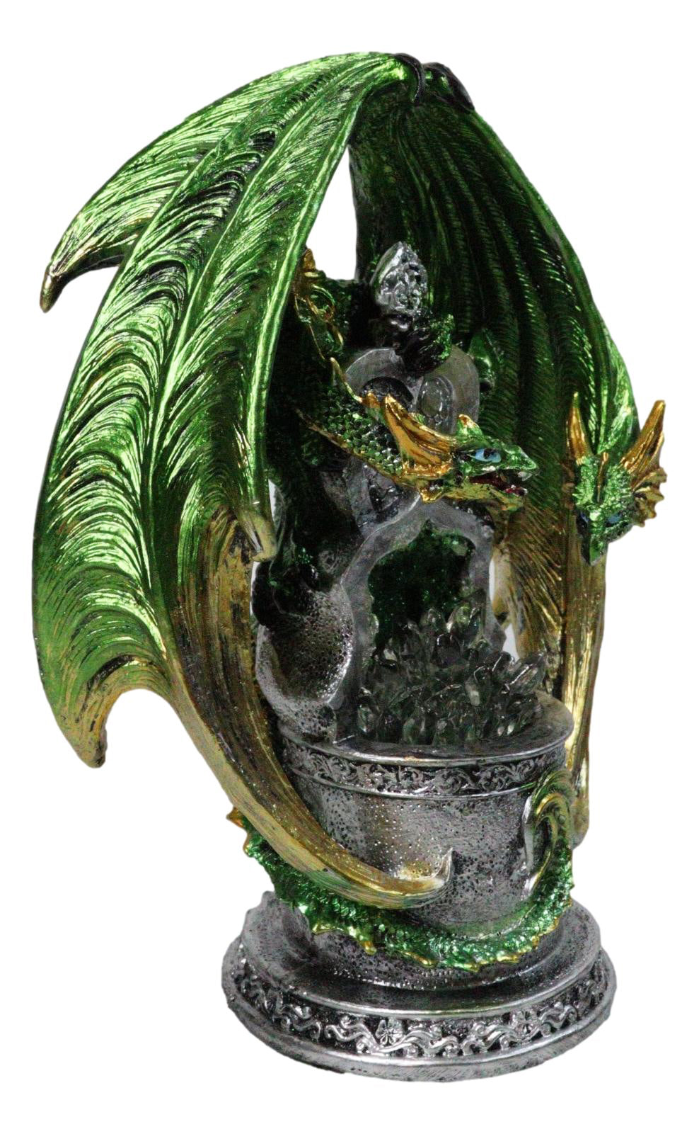 Ebros Green Dragon Treasure Tomb LED Color Changing Crystal Figurine 8.25"H