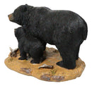 Rustic Forest Mother Black Bear with Cub Figurine Wildlife Animal Sculpture