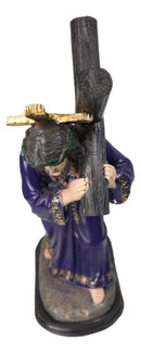 Via Dolorosa Jesus Christ in Purple Robe Carrying Cross Calvary Figurine 12" H