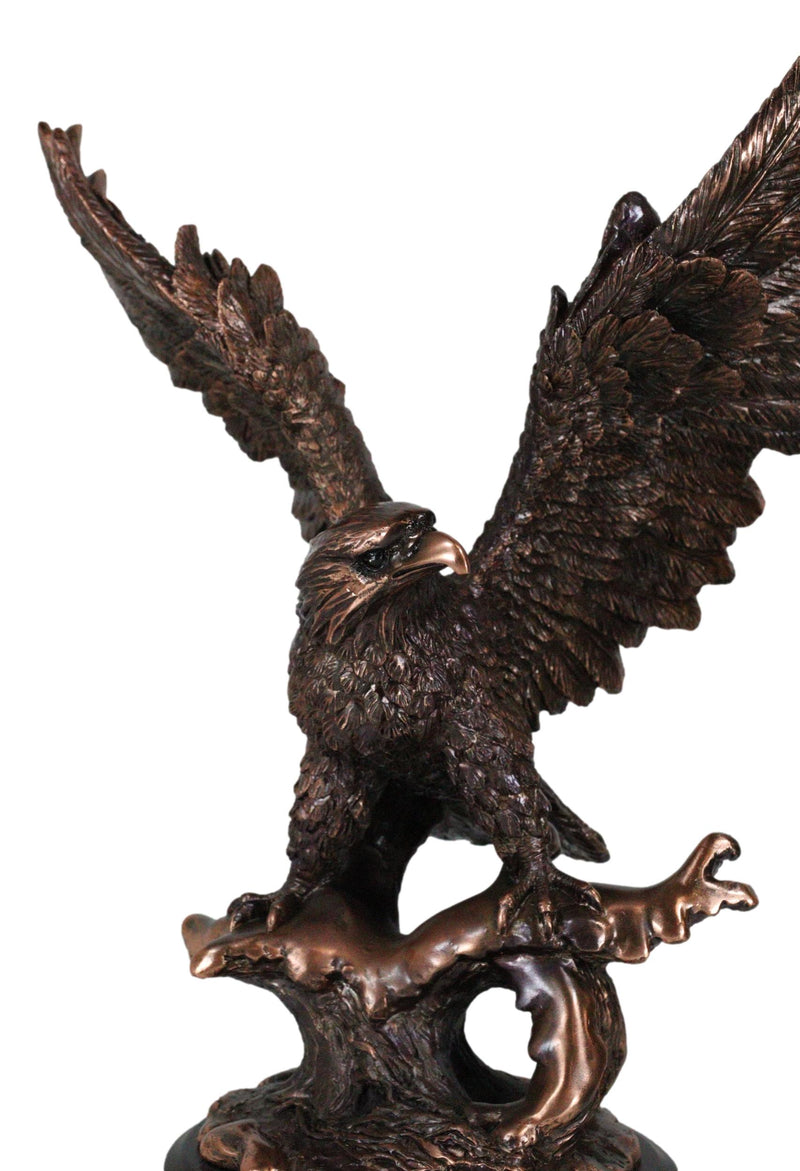 Majestic Bald Eagle With Open Wings Perching On Tree Branch Statue With Base