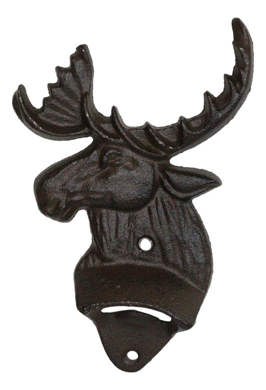 Pack Of 2 Rustic Western Country Bull Moose Cast Iron Beer Bottle Wall Openers