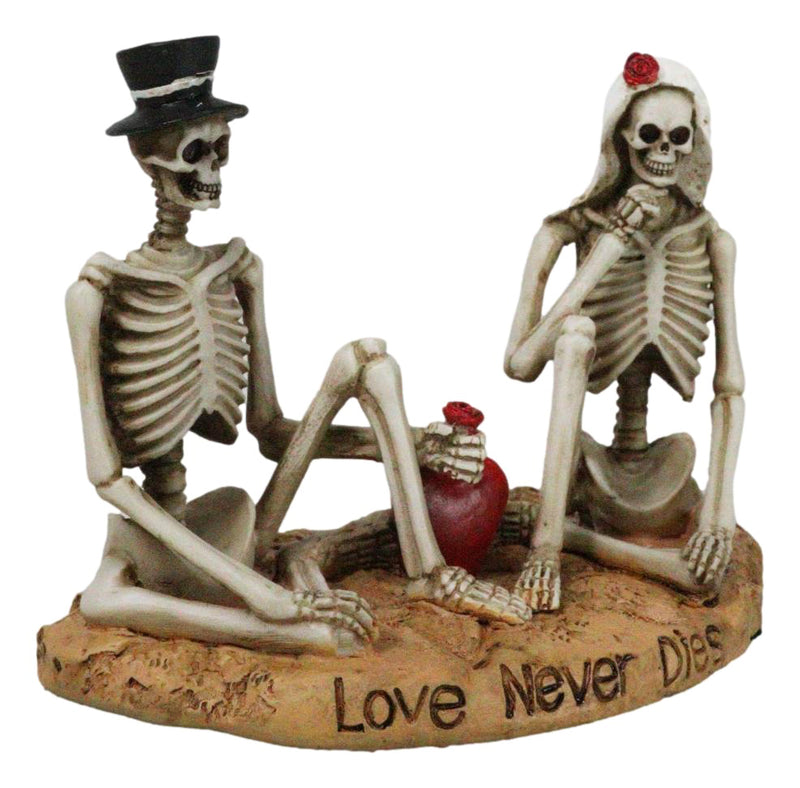 Love Never Dies Skeleton Bridal Wedding Couple With Rose by Red Heart Figurine