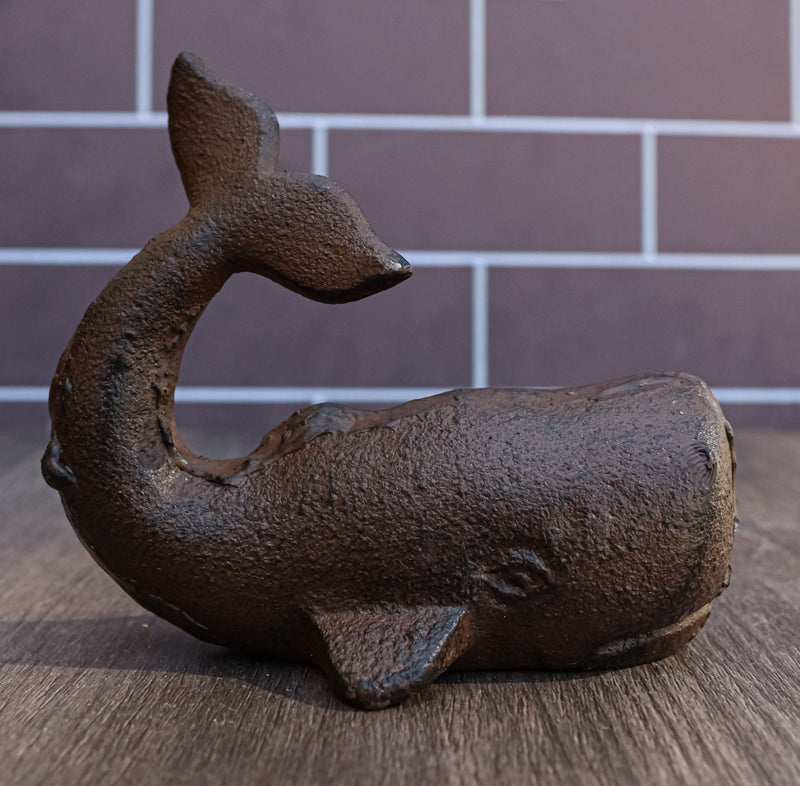 Set Of 2 Rustic Cast Iron Sperm Whale Cachalot Decorative Paperweight Figurines