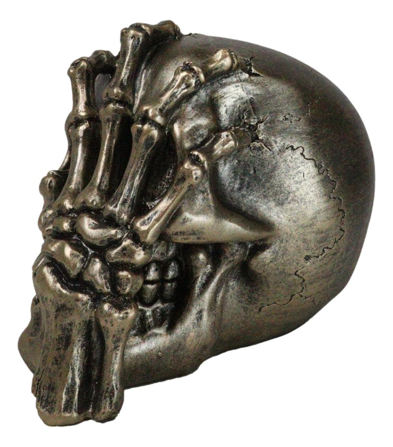 Day of The Dead Faux Bronze Hand Over Face Gesture Skull Figurine Macabre Humor