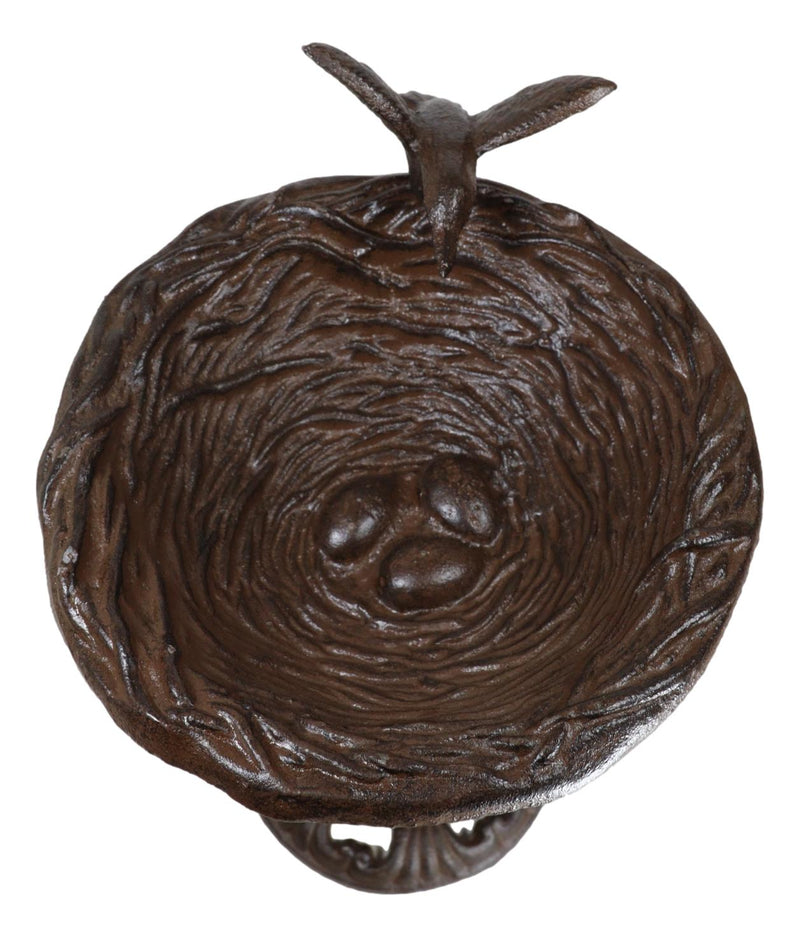 Rustic Cast Iron Hummingbird Hovering Over Nest Garden Bird Feeder Bath 12"H