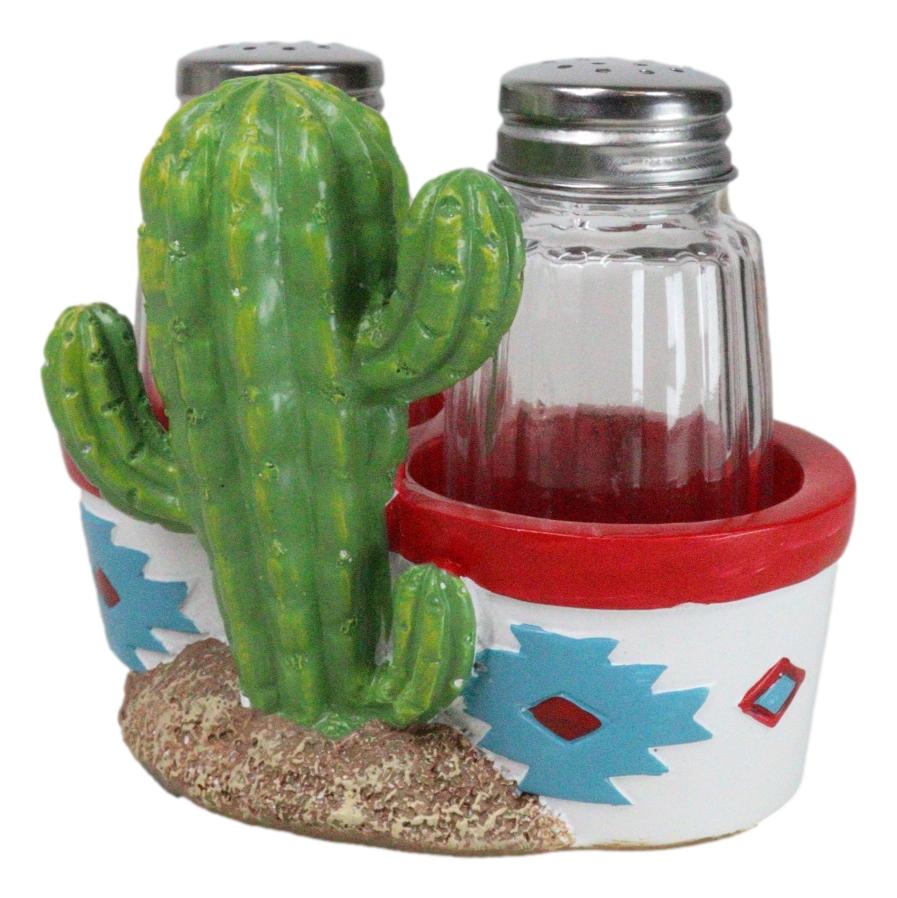 Southwest Aztec Indian Symbols Saguaro Green Cactus Salt And Pepper Shakers Set