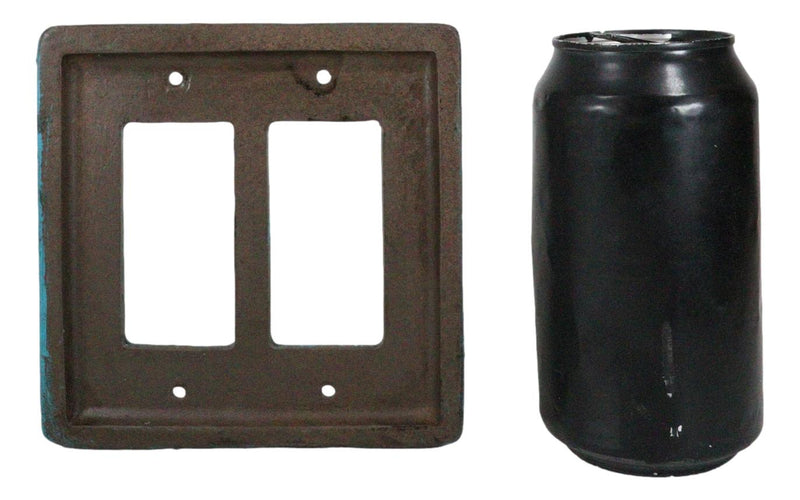 Set of 2 Western Tooled Floral Turquoise Wall Double Gang Rocker Switch Plates