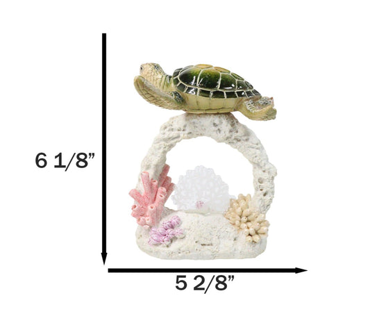 Marine Green Sea Turtle Swimming Over Coral Reef With Acrylic LED Light Figurine
